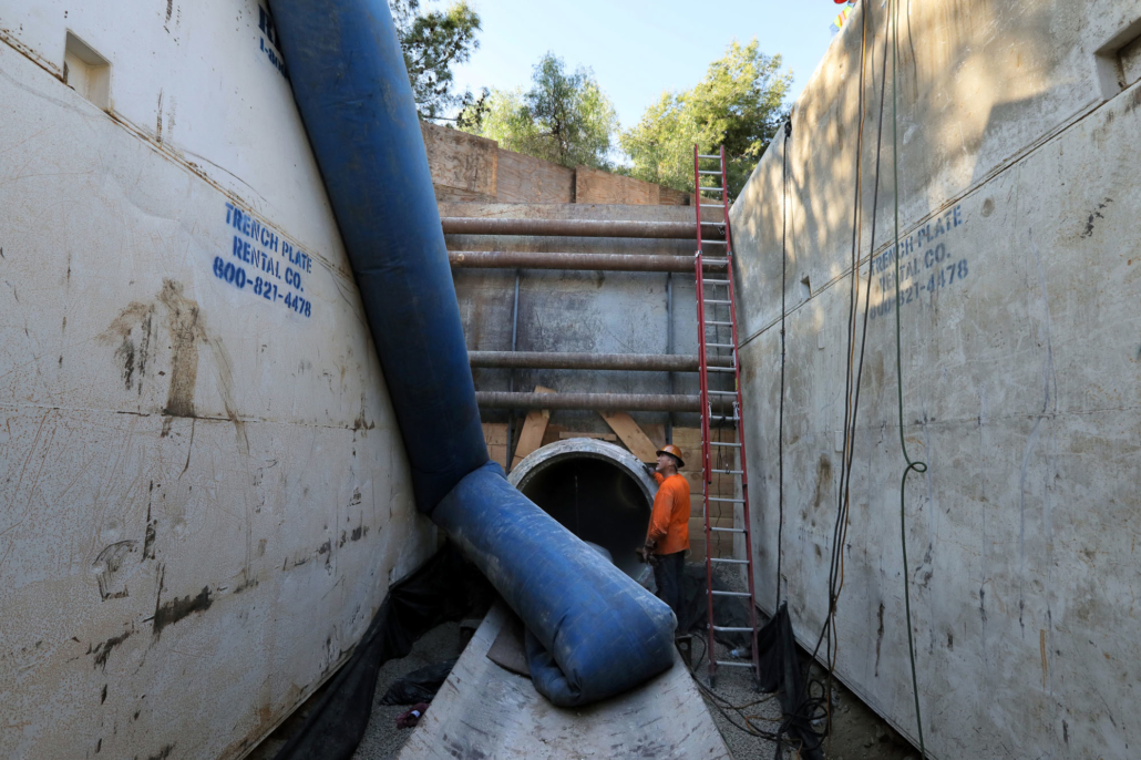 Relining is often an elegant solution to pipeline deterioration, but it’s not a simple one. The Water Authority’s solution is to use multiple portals, or entry points, to access sections of the pipeline at strategic spots. The footprint of each of the 13 portals for the current project is approximately 25 feet by 60 feet. Photo: SDCWA