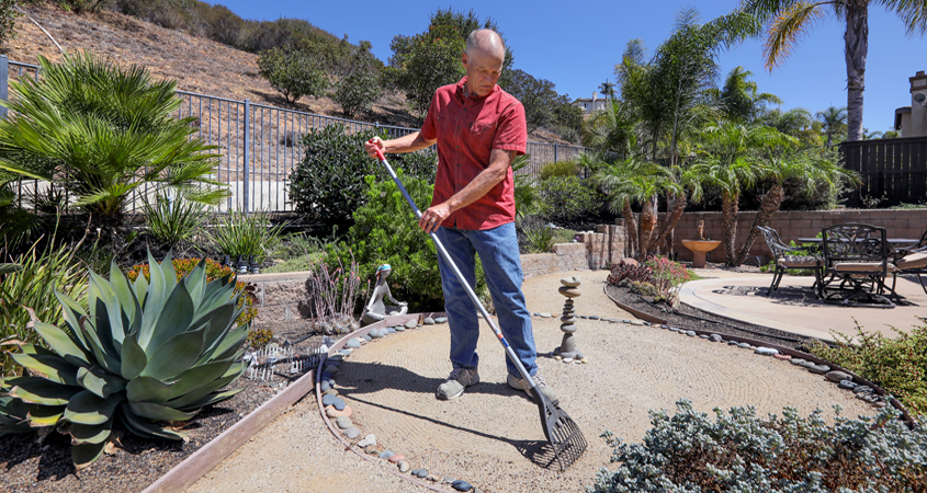 WaterSmart homeowner Jeff Moore's back yard zen garden featuring his landscape work fit beautifully into his area's climate zone. Photo: Water Authority caring for