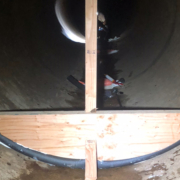 A wooden dam helped allow Operations and Maintenance crews to make repairs to a leaking pipeline valve. Photo: Water Authority Dewatering project