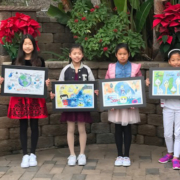 (L to R) 2019 poster contest winners Madelieine Inawen, Claire Zhang, Kate hu, Alanis Huang, and Weiyi Xu with their winning artwork. Photo: Courtesy City of San Diego