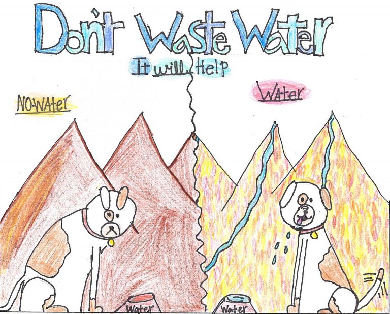 The poster that received third-place honors was created by Delaney Owens and portrays a side-by-side comparison of a world with water and a world without. Photo: OMWD