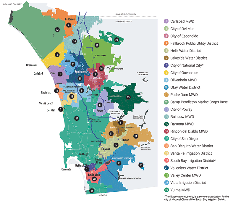 San Diego County Water Authority service sArea and 24 member agencies