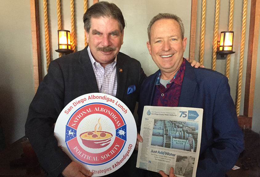 Water Authority board chairman Jim Madaffer (right) with John Dadian of the National Albondigas Political Society of San Diego. Photo: Water Authority water supply reliability