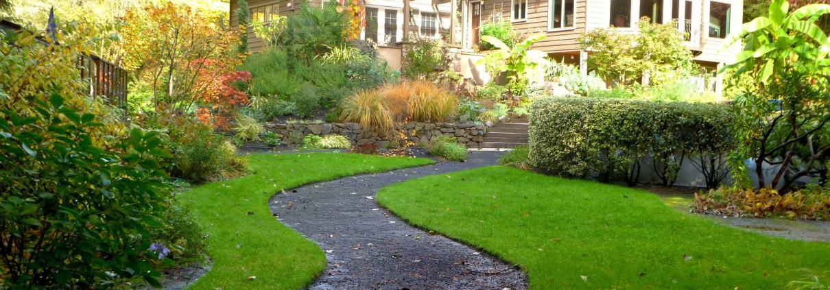 Sometimes a portion of lawn is maintained even with sustainable landscaping plans, and using the right type of grass, along with proper care, can reduce water needs. Image: Inspector/Pixabay