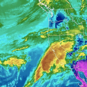 GOES satellite image of the atmospheric river phenomena from March 20, 2018.