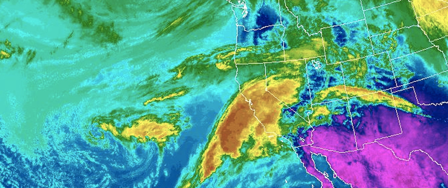 GOES satellite image of the atmospheric river phenomena from March 20, 2018.