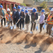 Cuyamaca College President Julianna Barnes (sixth from left) leads the official groundbreaking for the college's Ornamental Horticulture renovation project on August 22. Photo: Cuyamaca College