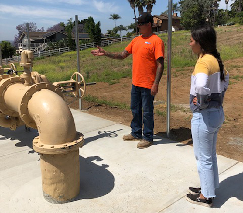 Student intern Mary Maciel job shadows FPUD Utility Technician II Toby Stoneburner during her summer internship with the Fallbrook Public Utility District. Photo: FPUD Water industry career opportunities