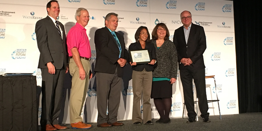 Amy Dorman, Deputy Director, Pure Water Operations, is pictured accepting the award for the City of San Diego. Photo: City of San Diego Utility of the Future Today