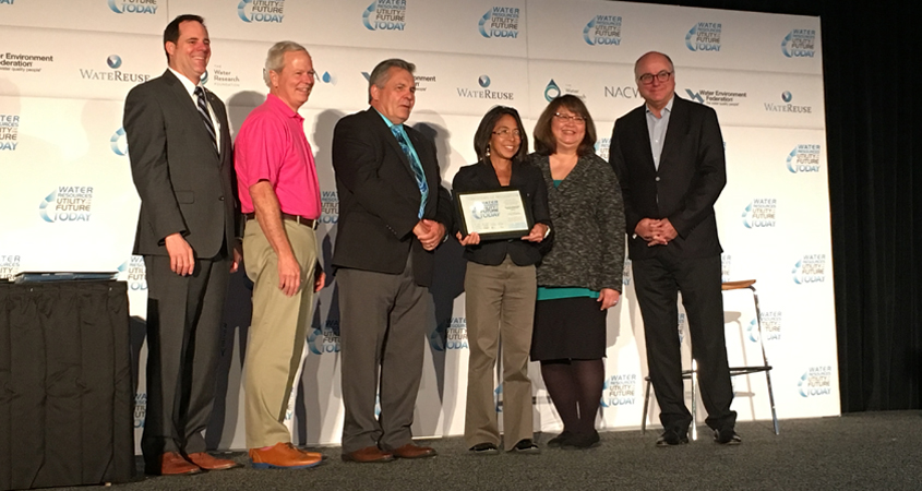 Amy Dorman, Deputy Director, Pure Water Operations, is pictured accepting the award for the City of San Diego. Photo: City of San Diego Utility of the Future Today