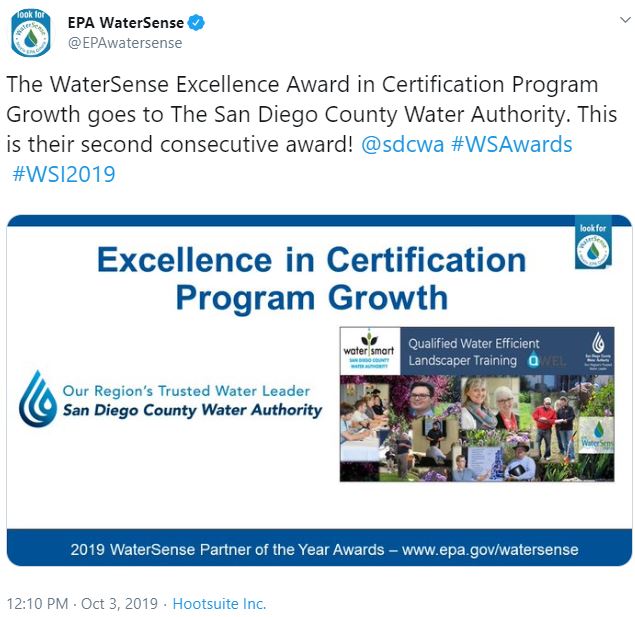 Water Authority Wins 2019 EPA WaterSense Excellence Award 