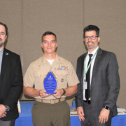 Marine Corps Air Station Miramar embarked on a water conservation program about a decade ago and, through a $6 million investment, decreased its potable water use by more than 40% since 2007. (Left to right: Mick Wasco, MCAS Miramar Utilities & Energy Management Branch Head; MCAS Miramar Commanding Officer Charles B. Dockery; Gary Bousquet, Water Authority Deputy Director of Engineering). Photo: Water Authority