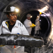 Crews install a carbon fiber liner in Pipeline 4 in October 2019 to give the pipeline several more years of service while a longer-term solution is developed and deployed.