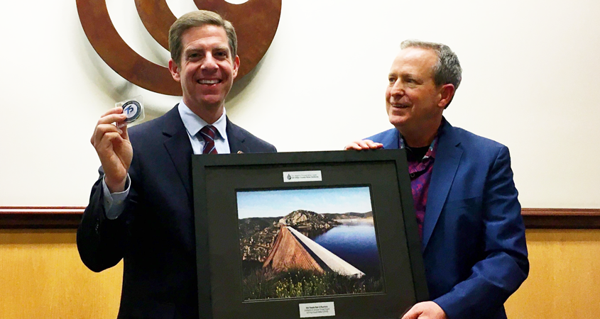 Rep. Mike Levin and San Diego County Water Authority Board Chair Jim Madaffer on November 6, 2019.