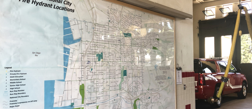 A map at Station 34 displays the location of all city fire hydrants. Photo: Courtesy Sweetwater Authority