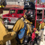 A firefighter prepares to access the Meadowlark Reclamation Facility as part of confined space training drills conducted with the Vallecitos Water District. Photo: Vallecitos Water District