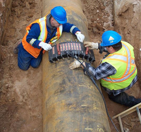 Pipelines undergoing assessment to determine their condition before being put into service in the Vallecitos Water District. Photo: Vallecitos Water District