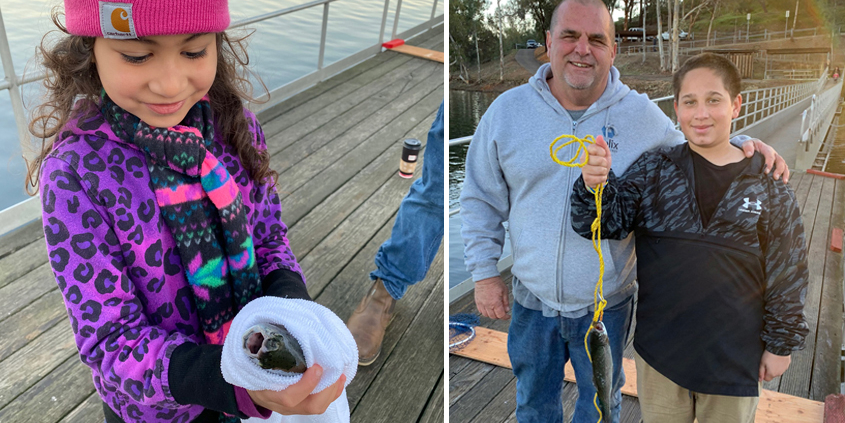 Two of the many happy Kids Fishing Day participants show off their catches. Photo: Lake Jennings