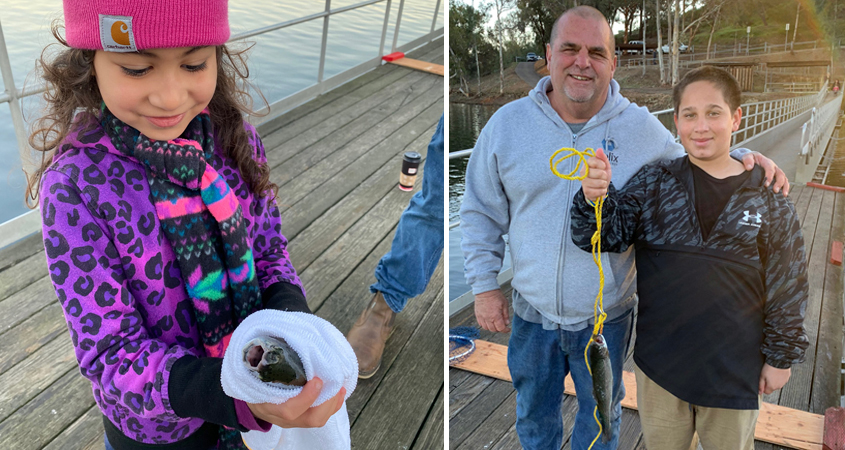 Two of the many happy Kids Fishing Day participants show off their catches. Photo: Lake Jennings