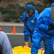 Vallecitos Water District HAZMAT Team members go through the decontamination process as part of a recent training drill. Photo: Vallecitos Water District