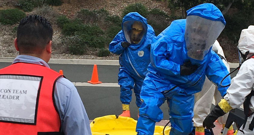 Vallecitos Water District HAZMAT Team members go through the decontamination process as part of a recent training drill. Photo: Vallecitos Water District