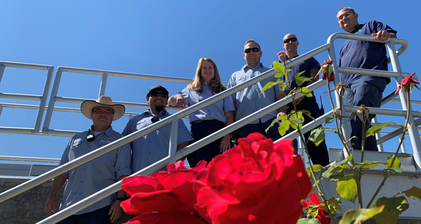 (L to R) Vallecitos Water District employees at the Meadowlark Water Reclamation Facility: Ivan Murguia, Arturo Sanchez, Dawn McDougle, Chris Deering, Marc Smith, and Matt Wiese. Photo: Vallecitos Water District employees