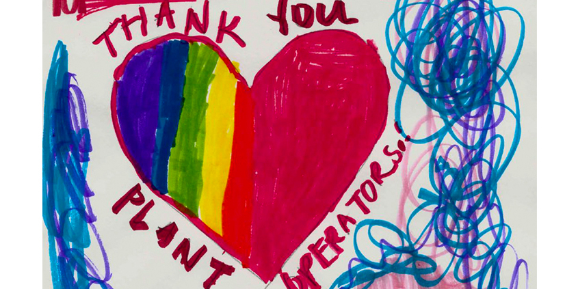 Artwork from Colton, age six, thanking the ten Carlsbad desalination plant workers sheltering in place to maintain operations. Courtesy: Poseidon Water Community Thanks Desalination