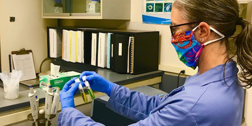 Scholarships-In her job at the City of Escondido Water Quality Lab, Associate Chemist Sarah Shapard performs tests analyzing for ammonia. Photo: City of Escondido Water industry education