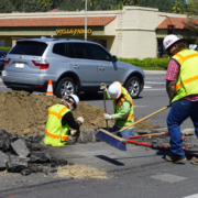Work is now underway on the El Camino Real Potable Water Pipeline Replacement and Green Bike Lane Striping Project. Construction is expected to last about one year. Photo: Olivenhain Municipal Water District Water and traffic