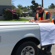 Chris Walter, Helix Water District Inspector II, works while wearing a mask as an essential employee. Photo: Helix Water District