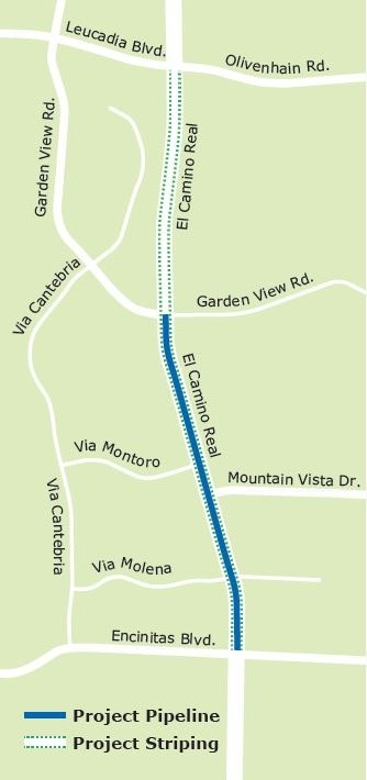 Map of the 4,700 foot long stretch of improvements planned along North El Camino Real. Map: Olivenhain Municipal Water District