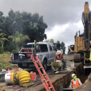 The Fallbrook PUD Board tour group initially drove from the FPUD administration building to the Alturas Road plant and then traveled along the pipeline alignment before arriving at the Gheen Pump Station. Photo: Fallbrook Public Utilities District