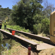 This temporary bridge allowed Vallecitos Water District crews to repair a manhole without affected sensitive habitat. Photo: Vallecitos Water District rehab manhole