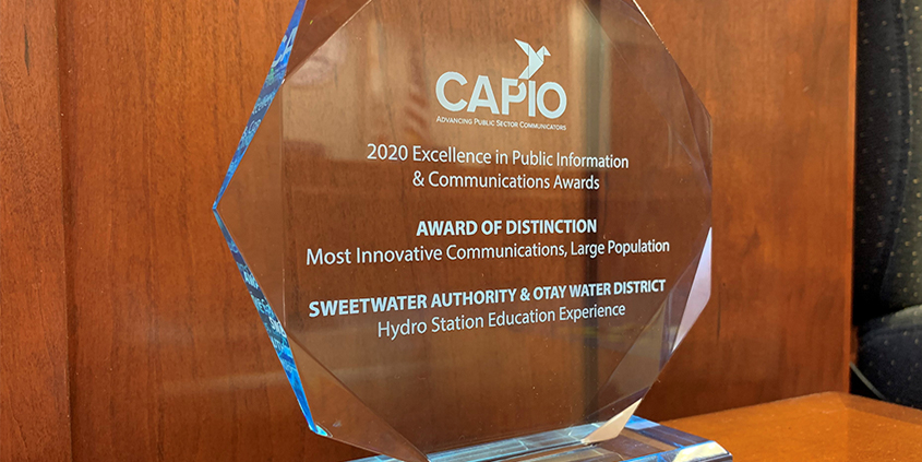 The Sweetwater Authority received CAPIO's EPIC Award earlier this month for its innovative communication for the Hydro Station Education Experience. Photo: Sweetwater Authority