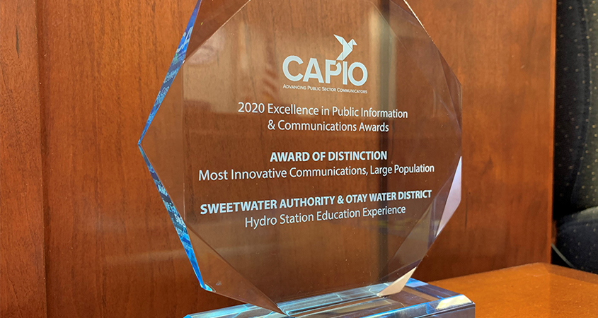 The Sweetwater Authority received CAPIO's EPIC Award earlier this month for its innovative communication for the Hydro Station Education Experience. Photo: Sweetwater Authority