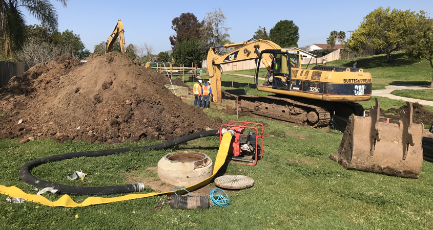 The location of the affected manhole put equipment and crews close to a SDG&E gas line inside a greenbelt park area. Photo: Vallecitos WD infrastructure