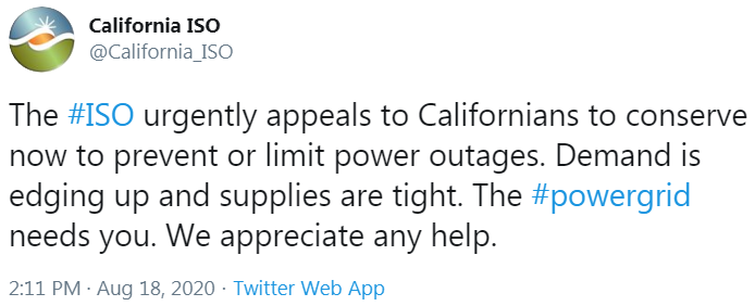 California ISO-heatwave-energy shortage-rolling blackouts