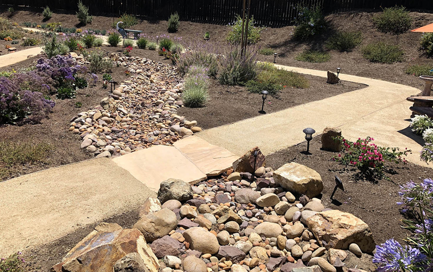 Patricia Wood's landscape design has broad paths to accomodate a wheelchair. Photo: Otay Water DIstrict 2023 Landscape Makeover Contest