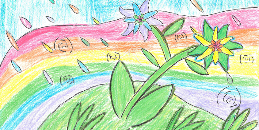 Second place winner Kylie Barbosa created a colorful illustration of bright flowers surrounded by a rainbow and multi-colored rain drops. Photo: Olivenhain Municipal Water District water awareness poster contest