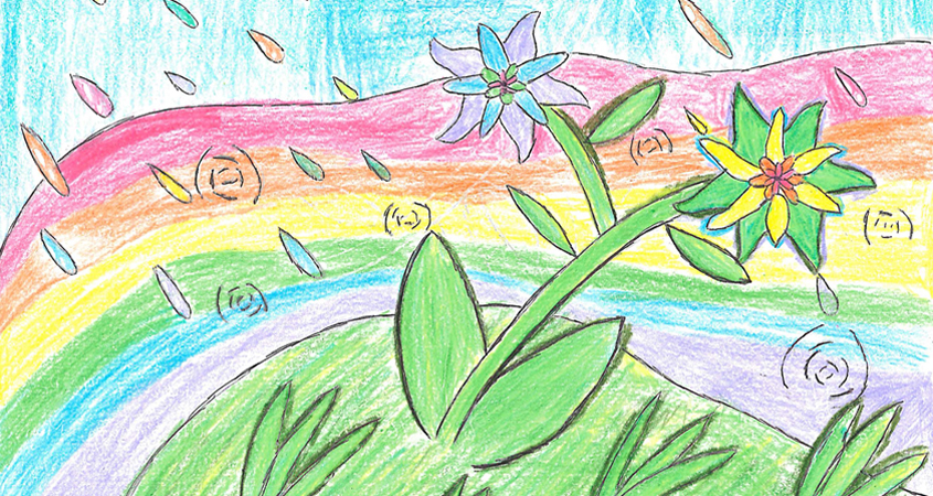 Second place winner Kylie Barbosa created a colorful illustration of bright flowers surrounded by a rainbow and multi-colored rain drops. Photo: Olivenhain Municipal Water District water awareness poster contest