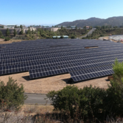 The Vallecitos Water District Twin Oaks Reservoir dual solar panel array is expected to be completed in November 2020. Photo: Vallecitos Water District Solar Project