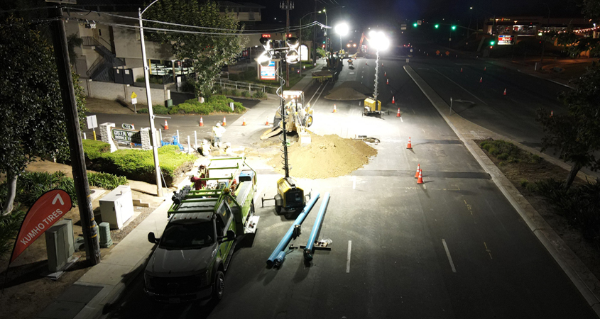 As daytime traffic has returned to normal levels, the City of Encinitas requested work hours be shifted back to overnight. Photo: Olivenhain Municipal Water District