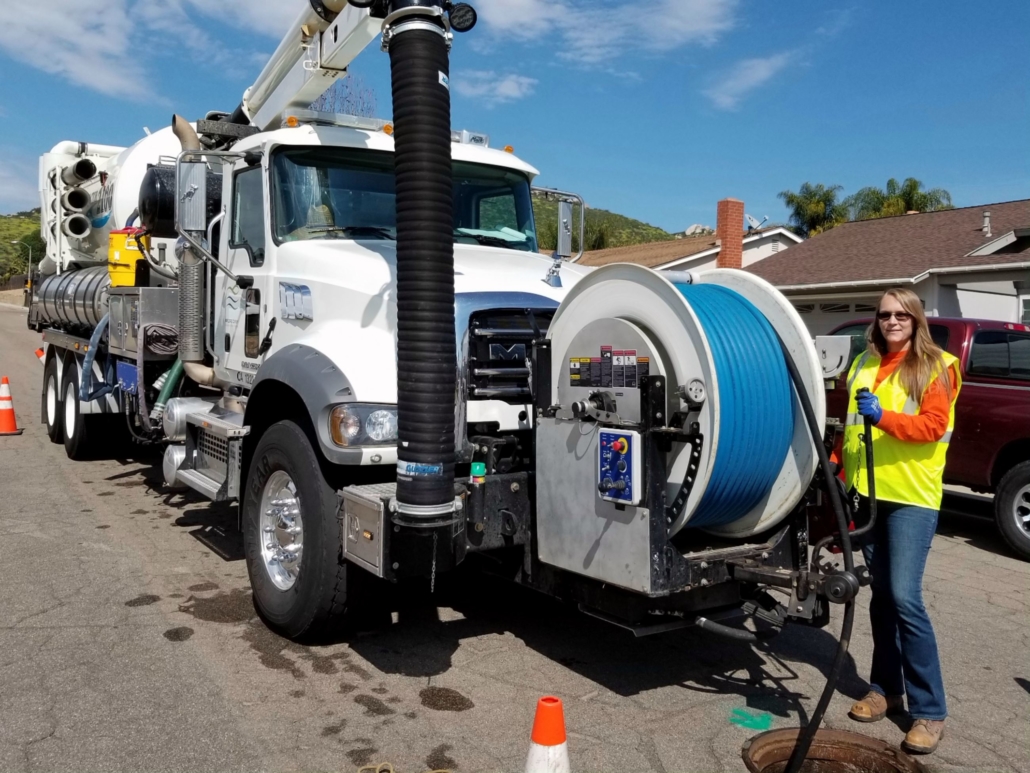 Utility worker Sarah Hargis and her workgroup in the Padre Dam wastewater division are essential workers who ensure the wastewater collection system is functioning correctly. Photo: Padre Dam Municipal Water District