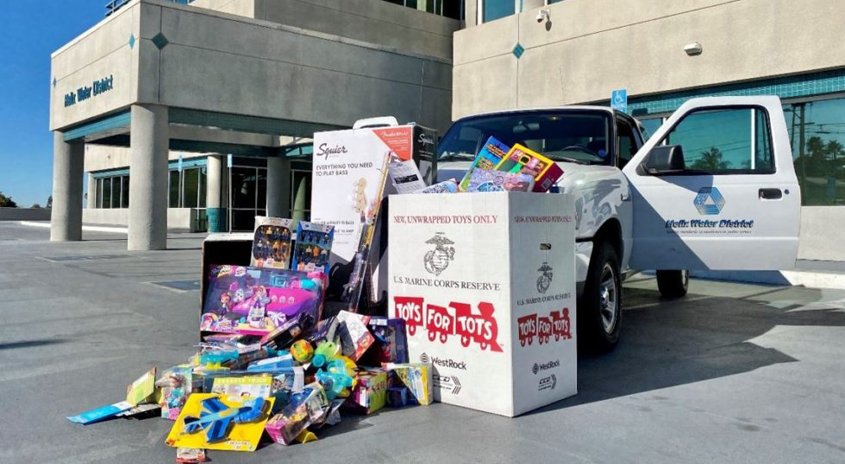 Helix Water District employees, board members and customers donated virtually and in person to Helix's Toys for Tots toy drive, which will provide holiday gifts to less fortunate children throughout East County. Photo: Helix Water District Holiday giving