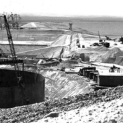 The Miramar Reservoir dam under construction in 1960. The reservoir marks its 60th anniversary i 2020. Photo: Jeff Pasek, City of San Diego