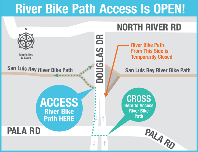 Access map for the popular River Bike Path while the Pure Water Oceanside project construction is underway. Map: City of Oceanside