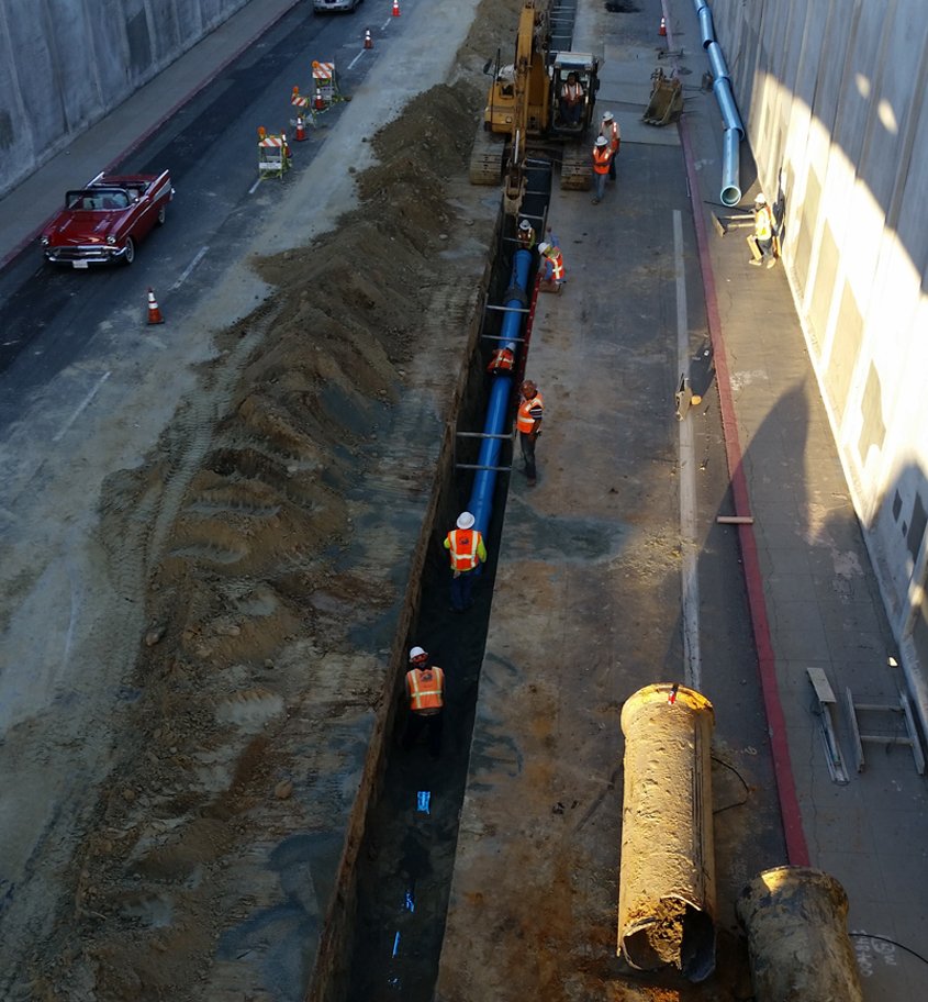 Crews replace old cast iron pipe with new PVC pipe along Park Boulevard. Photo: City of San Diego