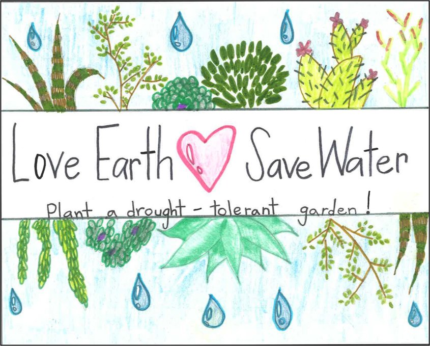 Student poster contest winner Emaline Kennedy illustrated her entry with low water use plants. Photo: Vista Irrigation District Contests