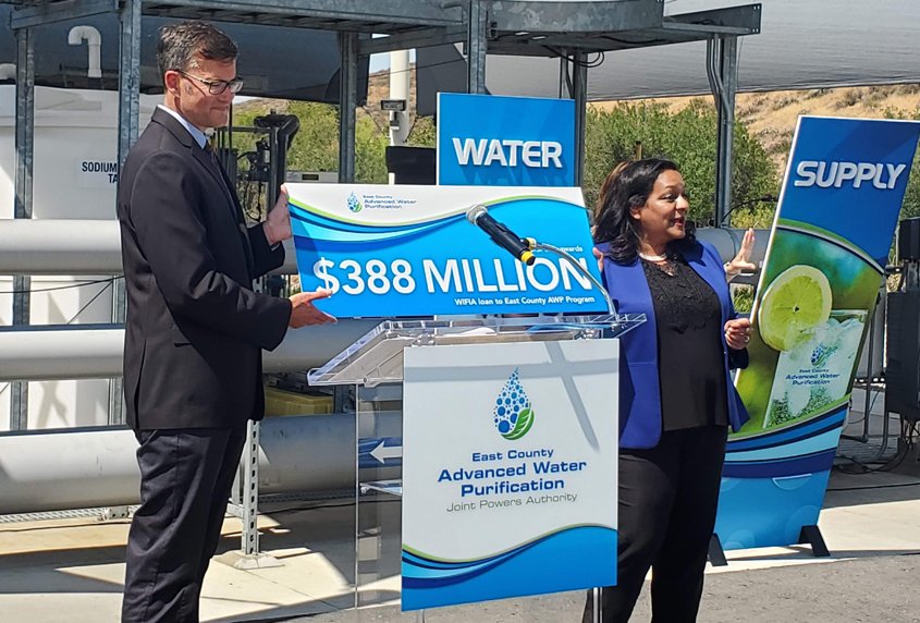 Radhika Fox (left), EPA Principal Deputy Assistant Administrator for Water, and Kyle Swanson, East County AWP Director. Photo: East County AWP EPA Funding