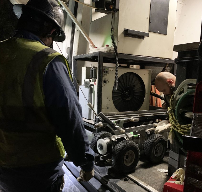 Field teams begin the inspection process, which is taking place at night to minimize disruption. Photo: Vallecitos Water District